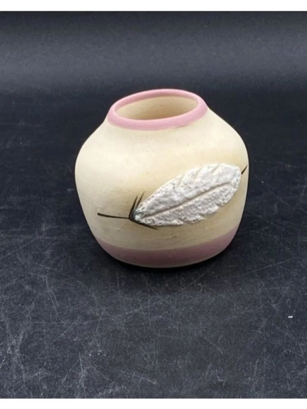 Native American Indian Mini Pottery Rose Feather Southwest Dessert Vase